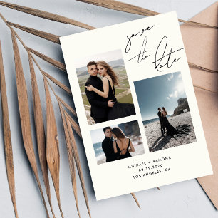 Moderne handgeschriebene Schrift Drei-Foto-Hochzei Save The Date