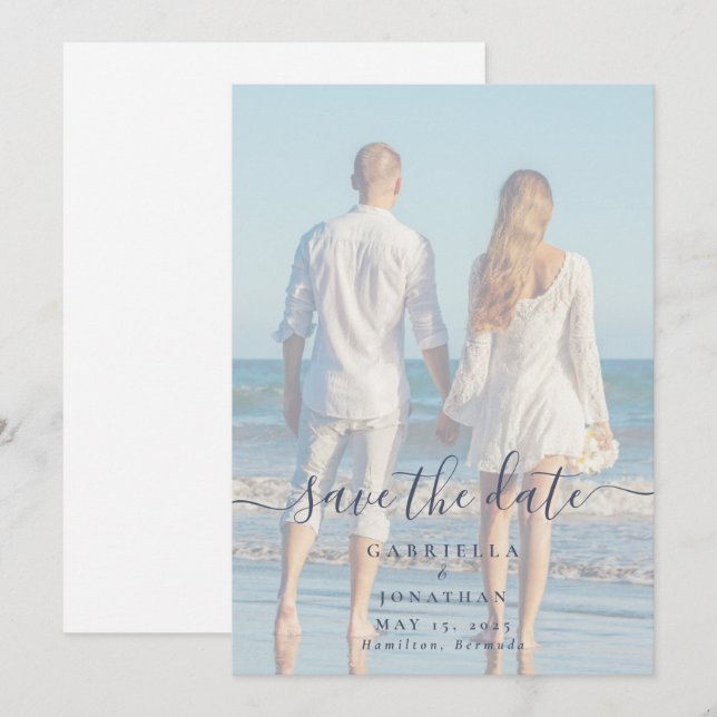 Moderne handgeschriebene Script-Foto-Hochzeit Save The Date (Vorne/Hinten)