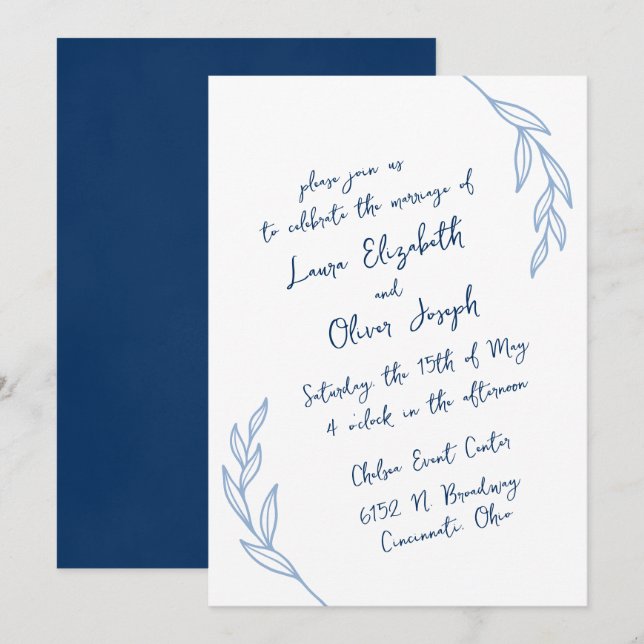 Moderne handgeschriebene Skriptaufenthalte Blue Einladung (Vorne/Hinten)