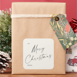 Moderne handgeschriebene Skripte Frohe Weihnachtsg Quadratischer Aufkleber