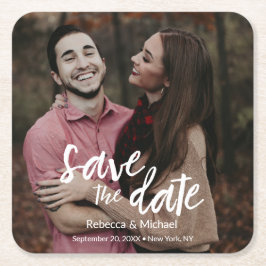 Moderne handgeschriebene, stilvolle Save the Date  Rechteckiger Pappuntersetzer