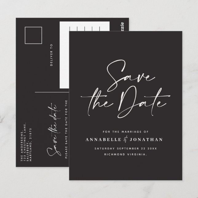 Moderne handgeschriebene Typografie Hochzeit Schwa Postkarte (Vorne/Hinten)