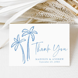 Moderne handGezeichnet Blaupalmen Hochzeiten Dankeskarte