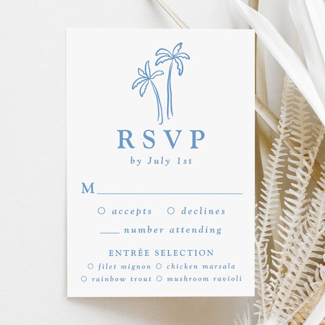 Moderne handGezeichnet Blaupalmen Hochzeiten RSVP Karte (Von Creator hochgeladen)