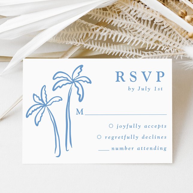 Moderne handGezeichnet Blaupalmen Hochzeiten RSVP Karte (Von Creator hochgeladen)