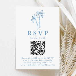 Moderne handGezeichnet Blaupalmen QR Code Hochzeit RSVP Karte