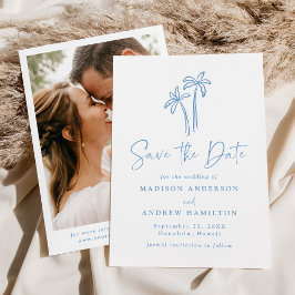 Moderne handGezeichnet Blue Palm Trees Foto Hochze Save The Date