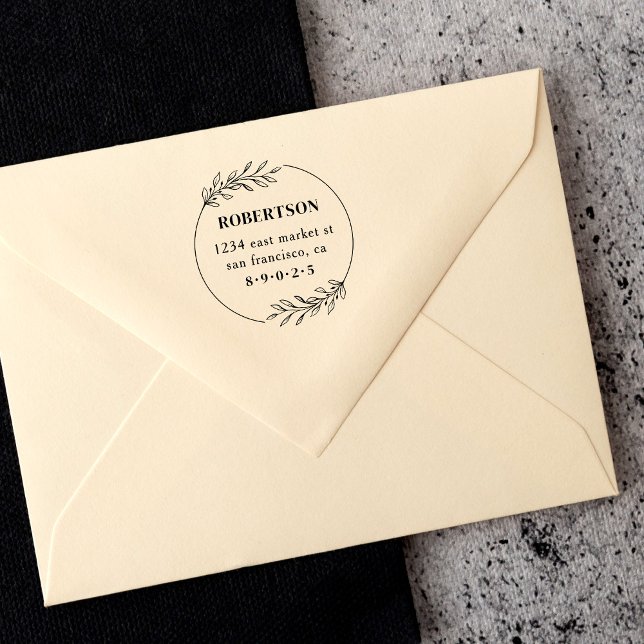 Moderne handgezeichnet botanische Kranzkranz-Rücks Gummistempel (Von Creator hochgeladen)