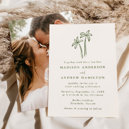 Moderne handGezeichnet Palmen Creme Foto Hochzeit Einladung