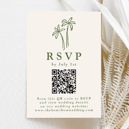 Moderne handGezeichnet Palmen Creme QR Code Hochze RSVP Karte