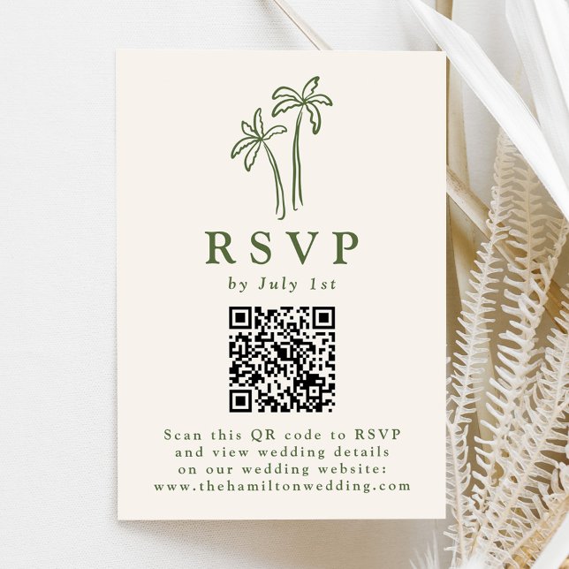 Moderne handGezeichnet Palmen Creme QR Code Hochze RSVP Karte (Von Creator hochgeladen)