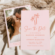 Moderne handGezeichnet Palmen Rosa Foto Hochzeit