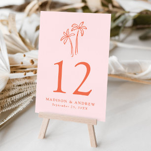Moderne, handGezeichnet Palmen, rosa Hochzeit Tischnummer