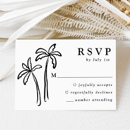 Moderne, handGezeichnet, schwarze Palmen Hochzeite RSVP Karte