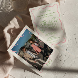 Moderne handgezeichnete farbenfrohe Foto Trendy We Einladung