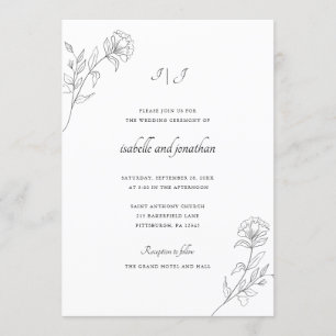 Moderne handgezeichnete florale Hochzeit Einladung