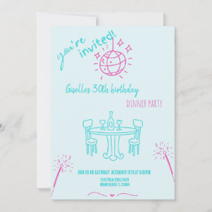Moderne handgezeichnete Geburtstags-Dinnerparty-Ei Einladung