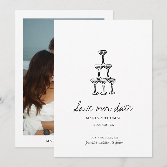 Moderne handgezeichnete Hochzeit rettet das Datum Save The Date (Vorne/Hinten)