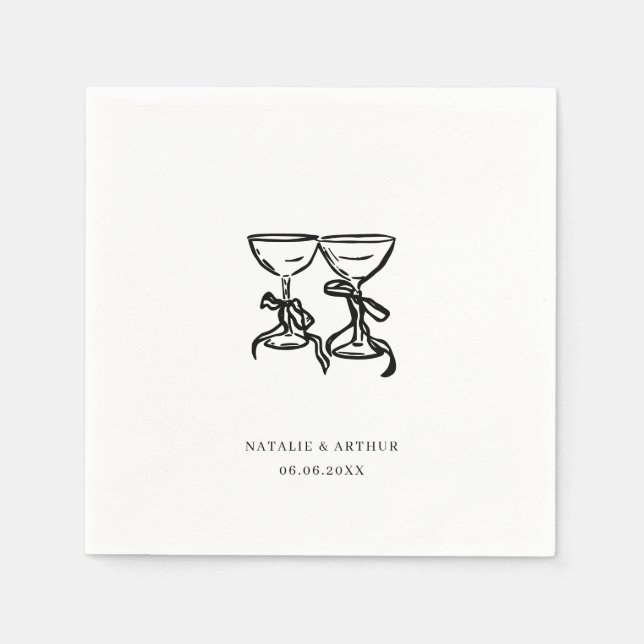 Moderne handgezeichnete Hochzeit Serviette (Vorderseite)