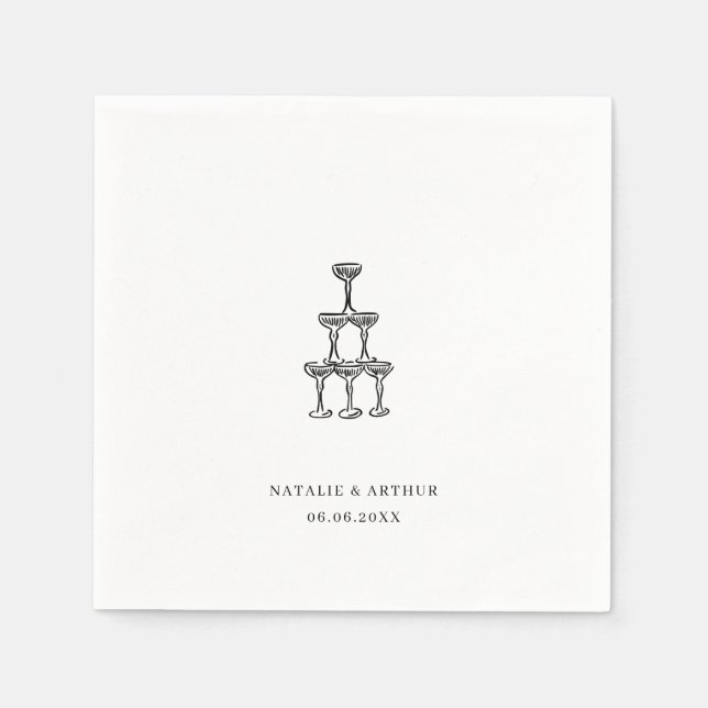 Moderne handgezeichnete Hochzeit Serviette (Vorderseite)
