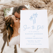Moderne handgezeichnete Palmen Hochzeit Save the D