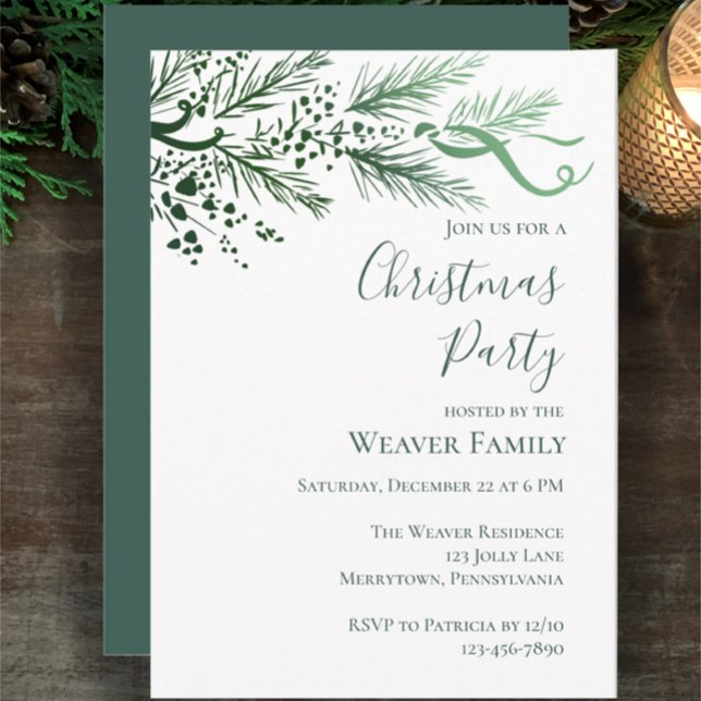 Moderne handgezeichnete Pine Christmas Party Einla Einladung (Customize this Christmas party invitation template. My original hand drawn pine bows and berries.
)