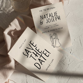 Moderne handgezeichnete romantische Retro Einzigar Save The Date