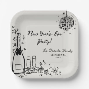 Moderne handgezeichnete Silvesterparty Pappteller