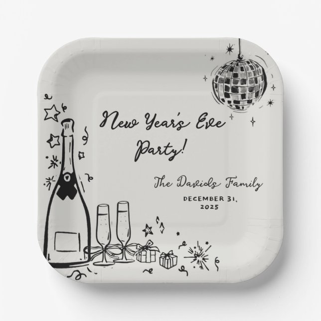 Moderne handgezeichnete Silvesterparty  Pappteller (Vorderseite)