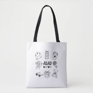 Moderne handgezeichnete Valentins-Icons Tasche