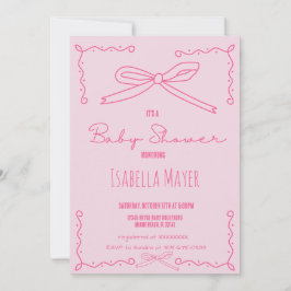 Moderne, handgezogene Pink Bow Baby Dusche Einladu Einladung