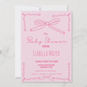 Moderne, handgezogene Pink Bow Baby Dusche Einladu Einladung