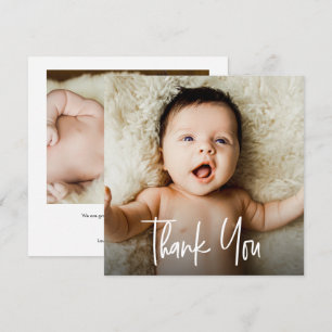 Moderne Handlettering individuell 2 Fotos Baby Sho Dankeskarte