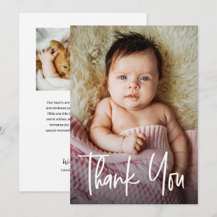 Moderne Handlettering Individuelle Baby Mädchen 2 Dankeskarte