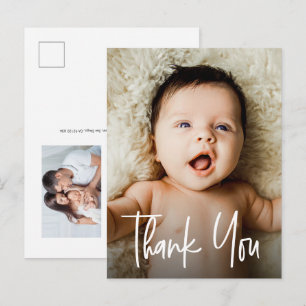 Moderne Handlettering Minimale Baby-Fotos Geburt Postkarte
