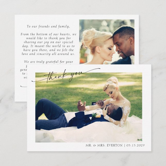 Moderne Handschrift 2 Foto Hochzeit Vielen Dank Dankeskarte (Vorne/Hinten)