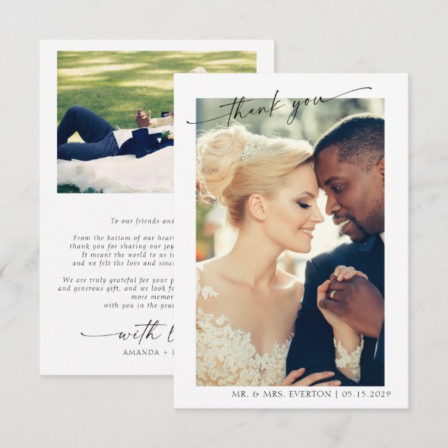 Moderne Handschrift 2 Foto Hochzeit Vielen Dank Dankeskarte (Vorne/Hinten)
