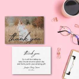 Moderne Handschrift danke Babydusche Foto Mitteilungskarte