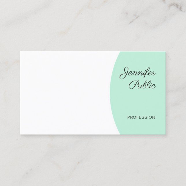 Moderne Handschrift Elegant Mint Green White Visitenkarte (Vorderseite)