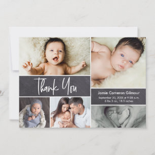 Moderne Handschrift Foto Collage Baby Dusche Dankeskarte