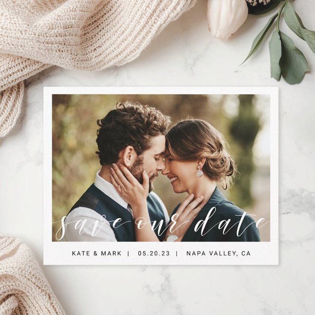Moderne Handschrift Foto Hochzeit Rettete unser Da Postkarte (Von Creator hochgeladen)