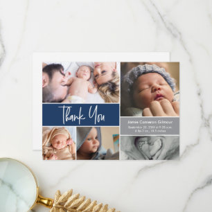Moderne Handschrift Fotos Blue Baby Dusche Dankeskarte