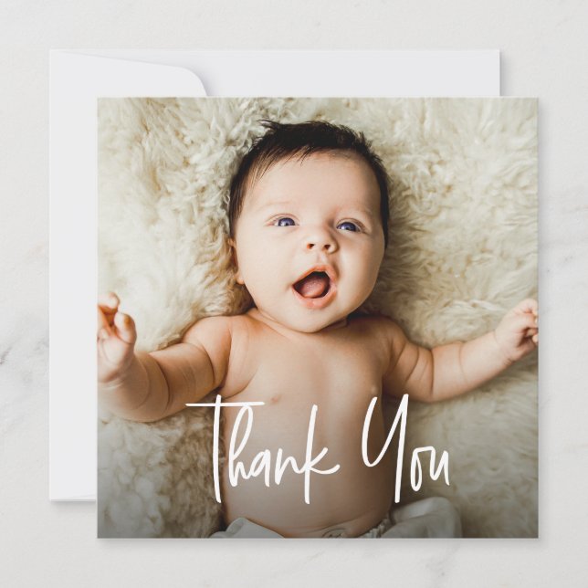 Moderne Handschrift für Foto Babydusche Dankeskarte (Vorderseite)