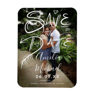 Moderne Handschrift-Herzen Save-the-Date-Foto Magnet