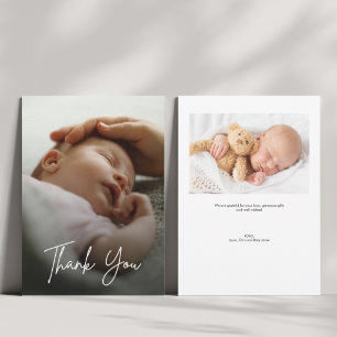 Moderne Handschrift individuell 2 Fotos Baby-Party Dankeskarte