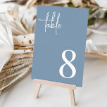 Moderne Handschrift   Klassischer Serif Tischnummer<br><div class="desc">Einfache und schicke Tischnummer-Karten in Dusty Blue und Weiß machen eine elegante Aussage bei Ihrer Hochzeit oder Veranstaltung. Das Design enthält "table" in handgeschriebenen Schriftzeichen,  mit der Tischnummer unten rechts in zeitloser Serifentypografie. Design wiederholt sich auf beiden Seiten.</div>