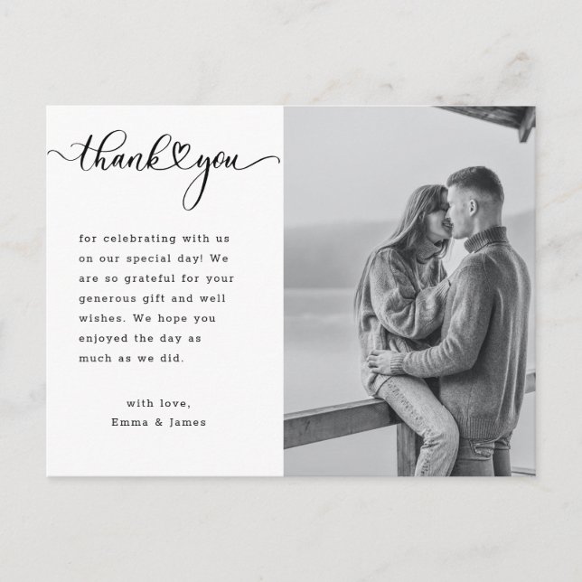 Moderne Handschrift Liebe Foto Hochzeit Vielen Dan Postkarte (Vorderseite)