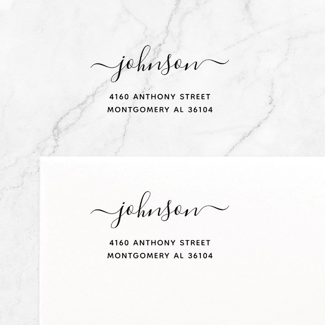 Moderne Handschrift Name & Rücksendeadresse 08b. Permastempel (Modern, elegant calligraphy font with swashes family name self-inking return address stamp.)