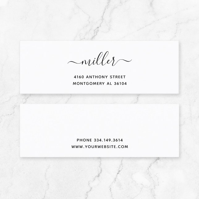 Moderne Handschrift Name & Rücksendeadresse 08d. Mini Visitenkarte (Timeless Quiet Luxury Calligraphy Small Business Essential - Timeless Typography Mini Business Card.)