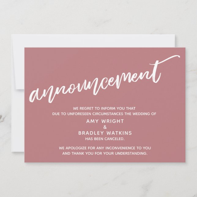 Moderne Handschrift storniert Hochzeit-Dusty-Rose Einladung (Vorderseite)